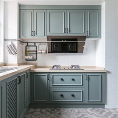Blue Solid Wood Kitchen Cabinets